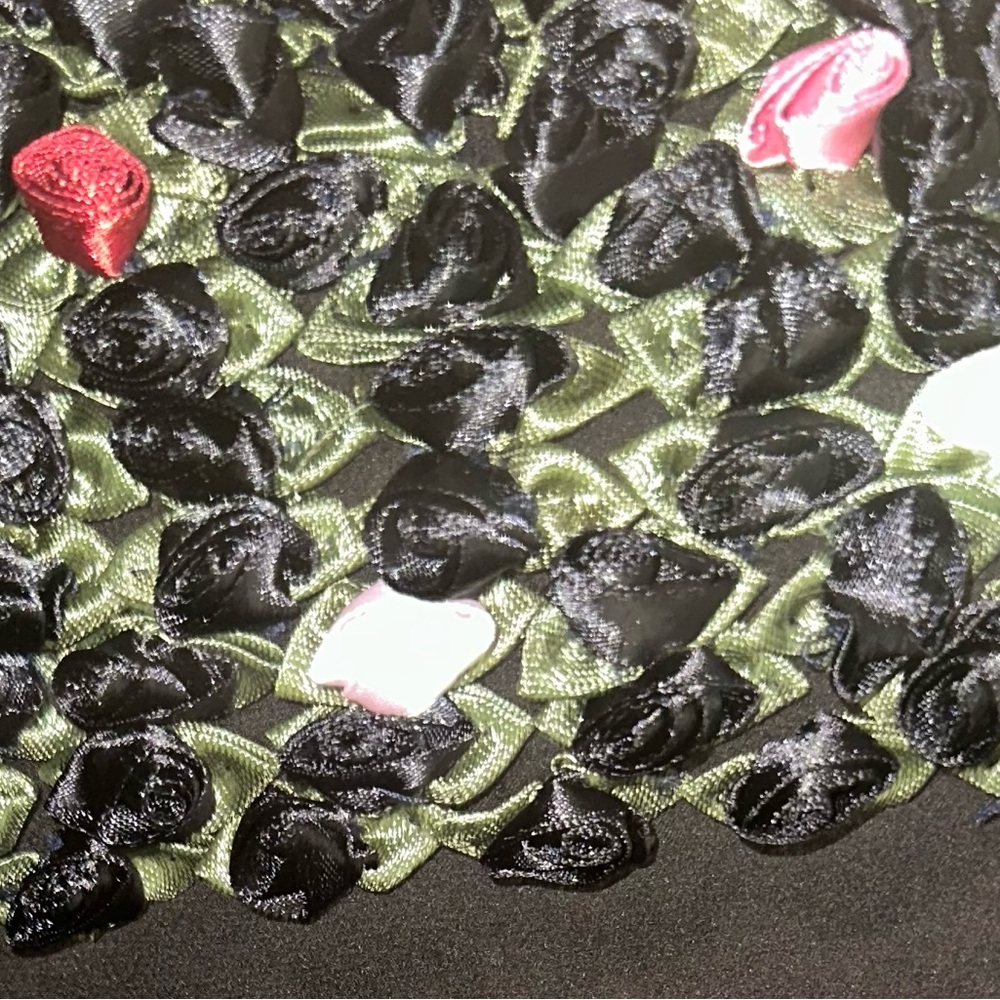 Elegant Black and Green Floral Chiffon Scarf - Picture 2 of 5